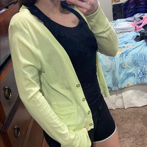 Line green, highlighter yellow cardigan